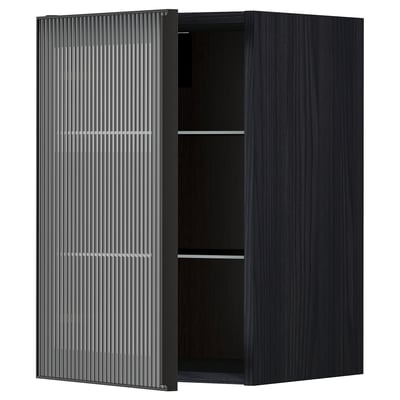 METOD Wall cabinet w shelves/glass door, black/Hejsta anthracite reeded glass, 40x60 cm