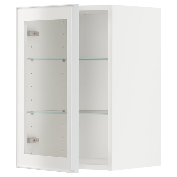 METOD Wall cabinet w shelves/glass door, white/Hejsta white clear glass, 40x60 cm