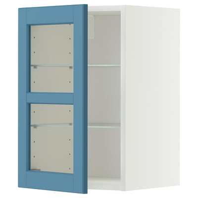 METOD Wall cabinet w shelves/glass door, white/Lerhyttan blue, 40x60 cm