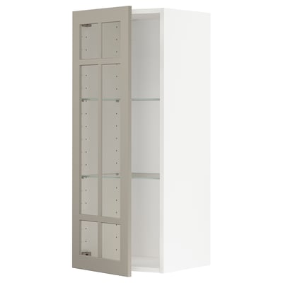 METOD Wall cabinet w shelves/glass door, white/Stensund beige, 40x100 cm