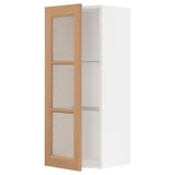 METOD Wall cabinet w shelves/glass door, white/Vedhamn oak, 40x100 cm