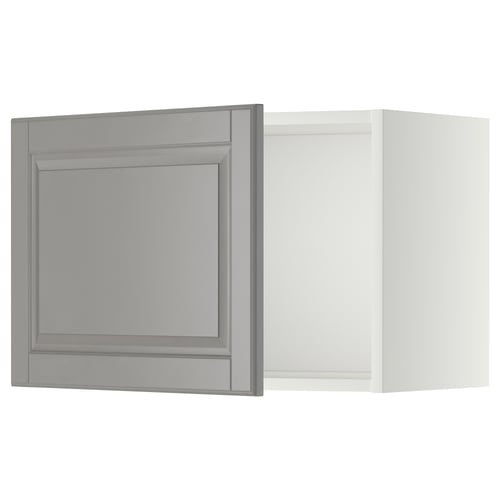 A grey METOD kitchen cabinet with a bevelled edge design. The cabinet is square with a smooth finish.