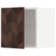 Dark wood-patterned METOD kitchen cabinet, partially open, nickel hinge.