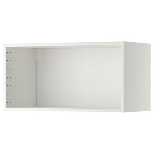 White METOD wall cabinet, rectangular, hollow inside, with drilling holes on one side.