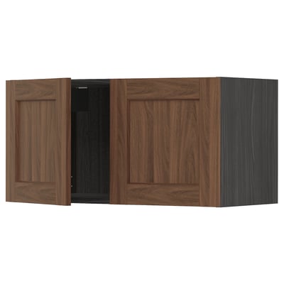 METOD Wall cabinet with 2 doors, black Enköping/brown walnut effect, 80x40 cm