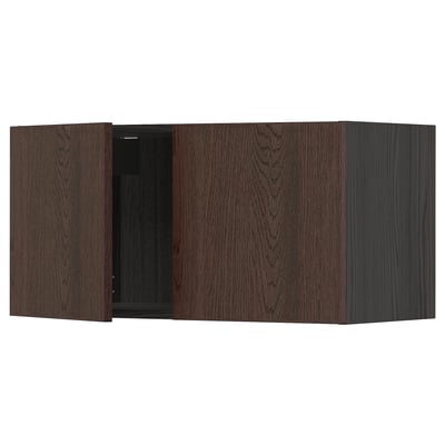 METOD Wall cabinet with 2 doors, black/Sinarp brown, 80x40 cm