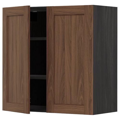 Walnut METOD kitchen cabinet, dual doors, brown, wood grain, square design.