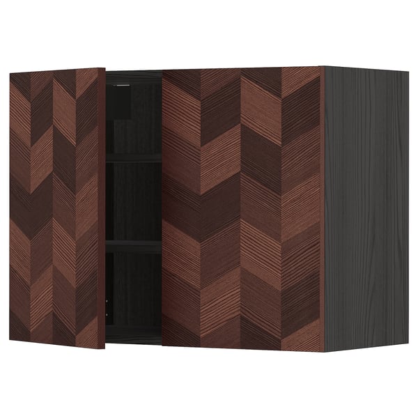Modern wooden cabinet, METOD, brown, square-shaped, herringbone pattern.