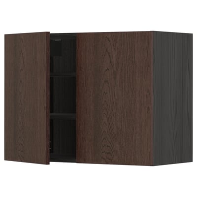 METOD Wall cabinet with shelves/2 doors, black/Sinarp brown, 80x60 cm