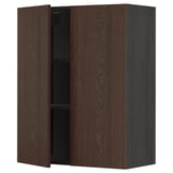 METOD Wall cabinet with shelves/2 doors, black/Sinarp brown, 80x100 cm