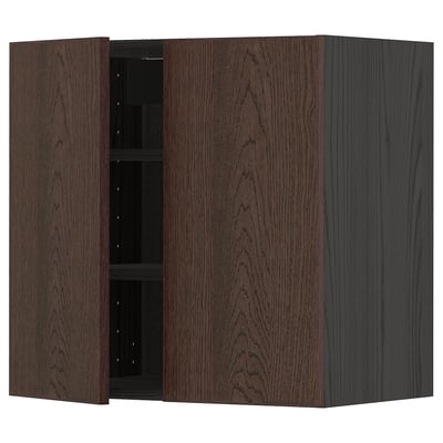 METOD Wall cabinet with shelves/2 doors, black/Sinarp brown, 60x60 cm