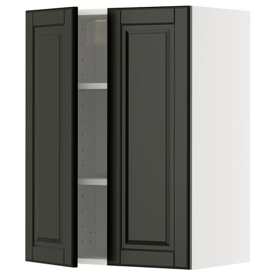 METOD Wall cabinet with shelves/2 doors, white/Bodbyn black, 60x80 cm
