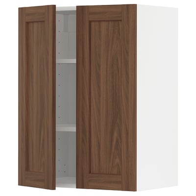 METOD Wall cabinet with shelves/2 doors, white Enköping/brown walnut effect, 60x80 cm