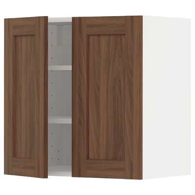 METOD Wall cabinet with shelves/2 doors, white Enköping/brown walnut effect, 60x60 cm