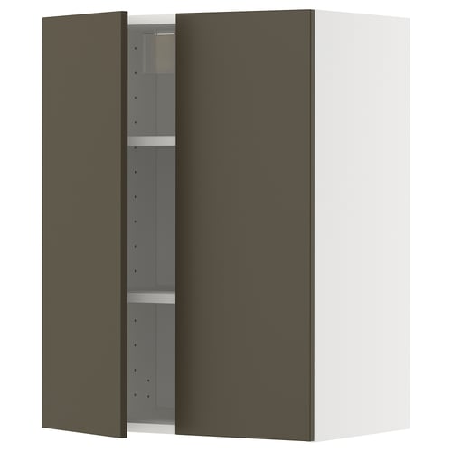 Dark green kitchen cabinet, sleek and modern. Two adjustable shelves, reversible door.