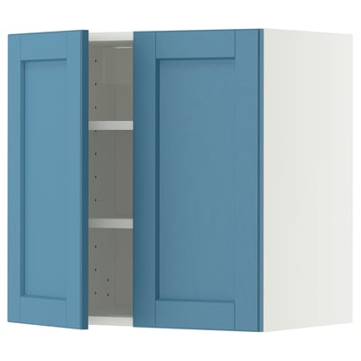 METOD Wall cabinet with shelves/2 doors, white/Lerhyttan blue, 60x60 cm