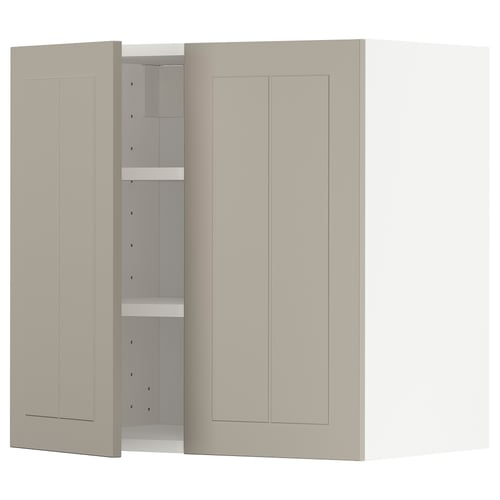 METOD kitchen cabinet in beige with two doors, one adjustable shelf, and particleboard construction.