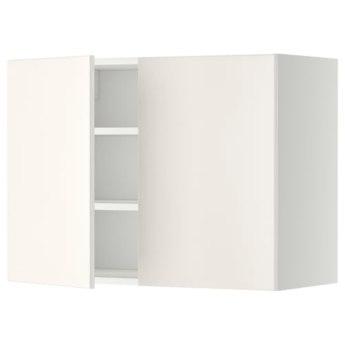 White METOD wall cabinet, modern kitchen design, two doors, smooth finish.