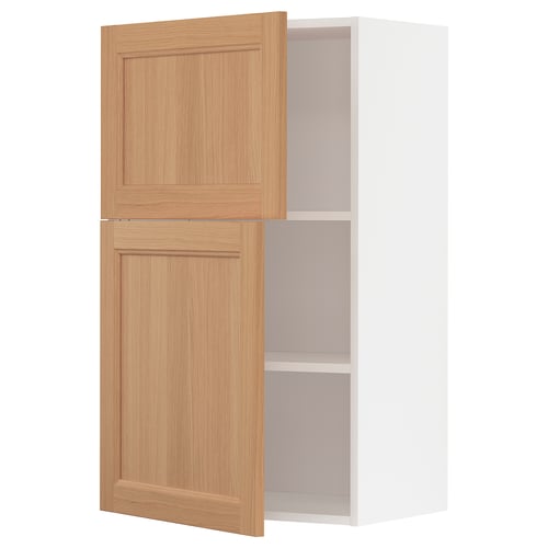 METOD wall cabinet: oak doors, white interior, adjustable shelf.