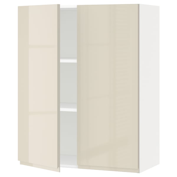 METOD Wall cabinet with shelves/2 doors, white/Voxtorp high-gloss light beige, 80x100 cm