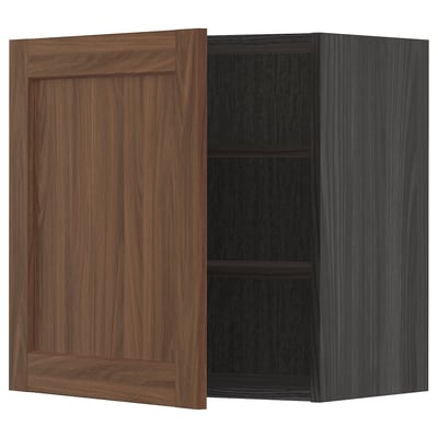 METOD Wall cabinet with shelves, black Enköping/brown walnut effect, 60x60 cm