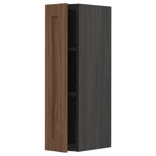 Ikea kitchen cabinet - METOD, walnut, tall, dark wood grain, black interior.