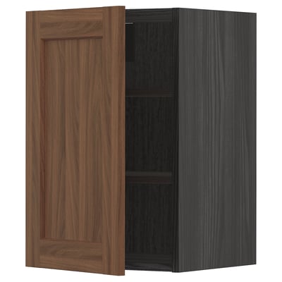 METOD Wall cabinet with shelves, black Enköping/brown walnut effect, 40x60 cm