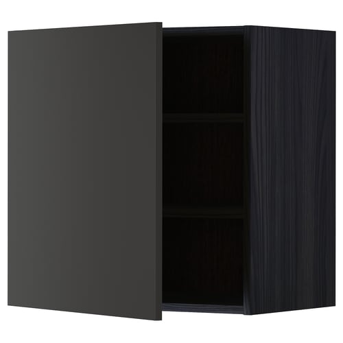 Modern black kitchen wall cabinet with one adjustable shelf.