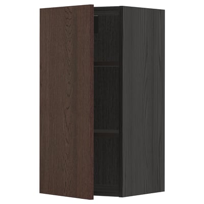 METOD Wall cabinet with shelves, black/Sinarp brown, 40x80 cm