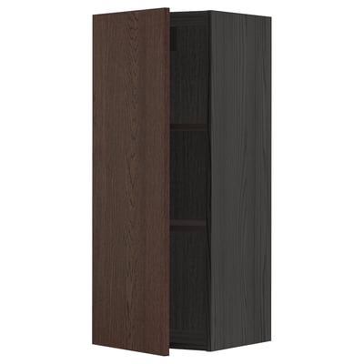METOD Wall cabinet with shelves, black/Sinarp brown, 40x100 cm