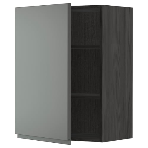 Grey METOD wall cabinet with steel handle and adjustable shelves.