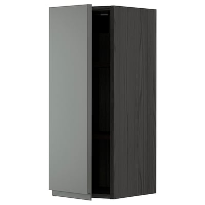 METOD Wall cabinet with shelves, black/Voxtorp dark grey, 30x80 cm