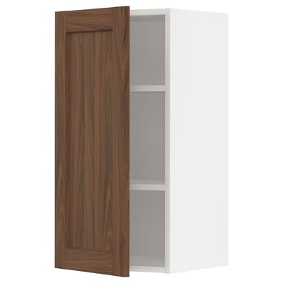 METOD Wall cabinet with shelves, white Enköping/brown walnut effect, 40x80 cm