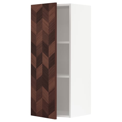 METOD kitchen cabinet, white, herringbone wood veneer door, square, adjustable shelf.