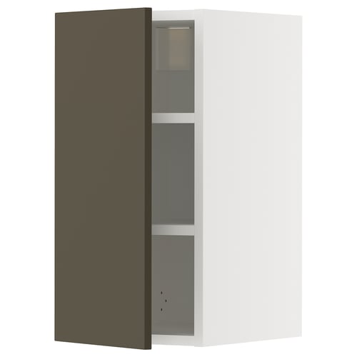 Open METOD kitchen cabinet, dark brown & beige, rectangular, three shelves.