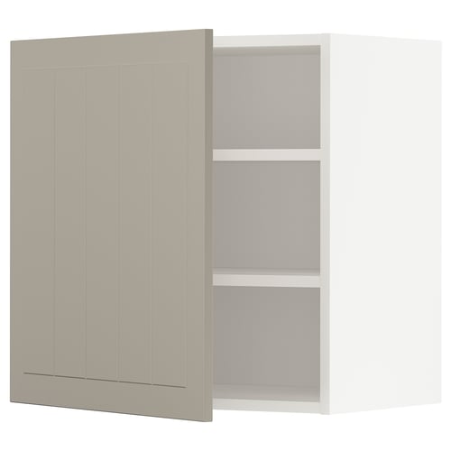 Open beige METOD kitchen cabinet with one shelf
