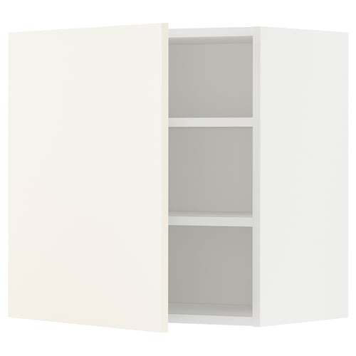 METOD kitchen cabinet: white, rectangular, with three shelves, open door.