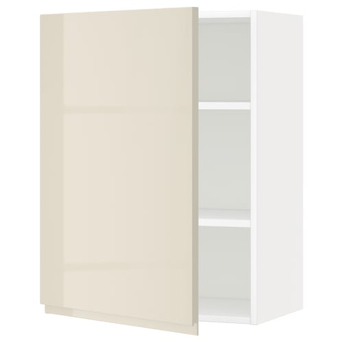 Modern kitchen cabinet, white w/beige door, glossy finish, adjustable shelf.