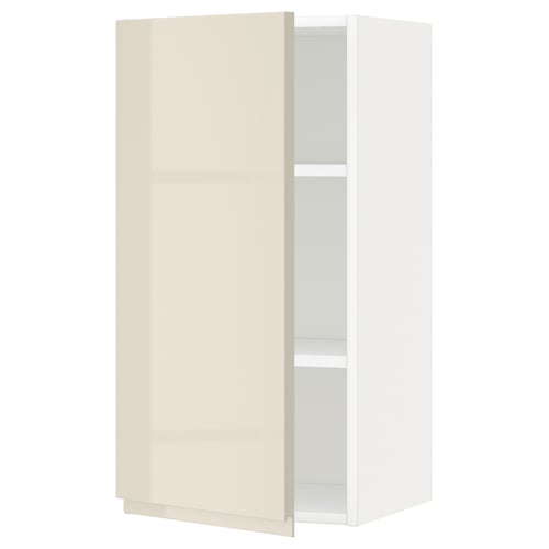 Modern kitchen cabinet: METOD, beige, high gloss, rectangle, two shelves.