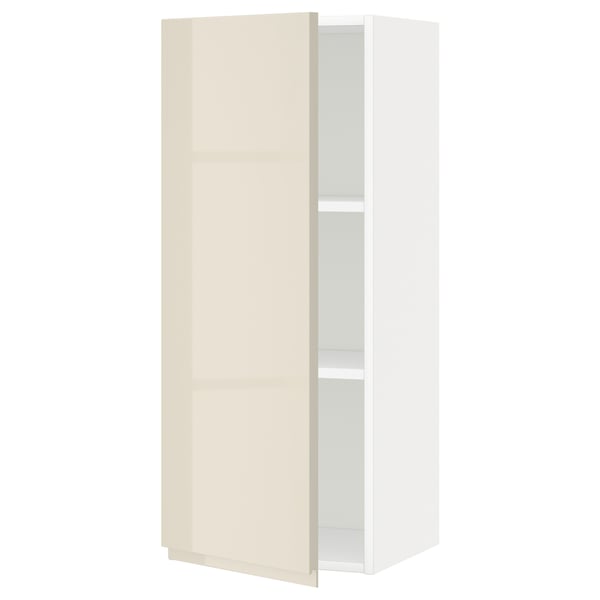 METOD Wall cabinet with shelves, white/Voxtorp high-gloss light beige, 40x100 cm