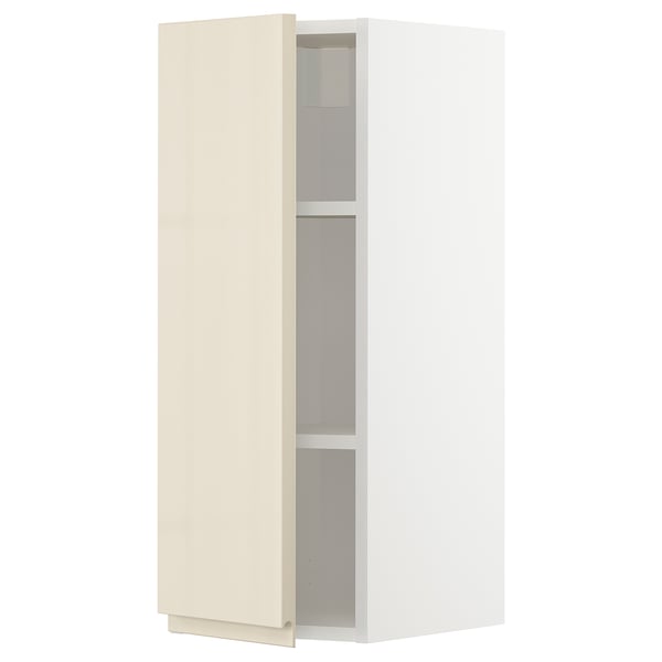 METOD Wall cabinet with shelves, white/Voxtorp high-gloss light beige, 30x80 cm