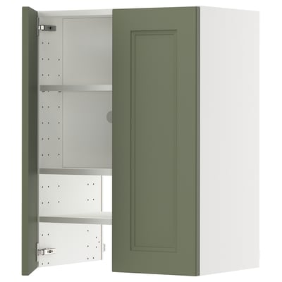 METOD Wall cb f extr hood w shlf/door, white/Axstad grey-green, 60x80 cm