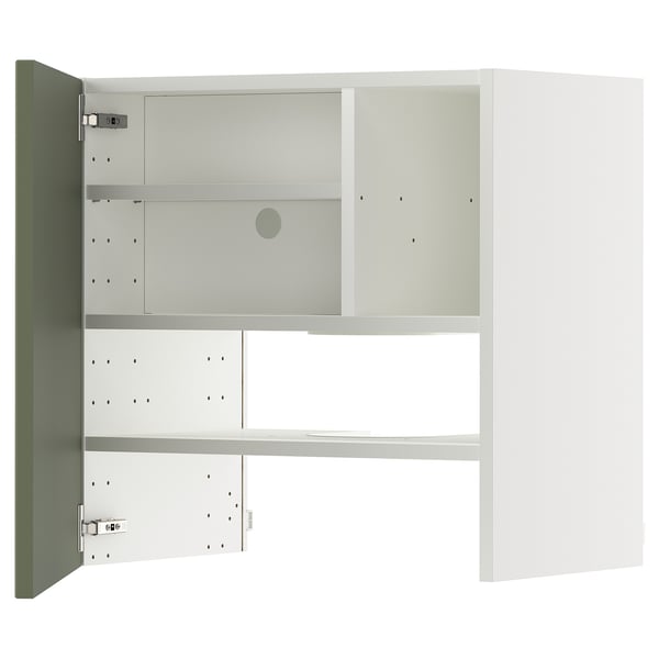 METOD Wall cb f extr hood w shlf/door, white/Axstad grey-green, 60x60 cm