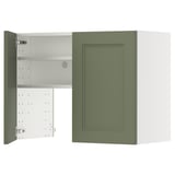 METOD Wall cb f extr hood w shlf/door, white/Axstad grey-green, 80x60 cm