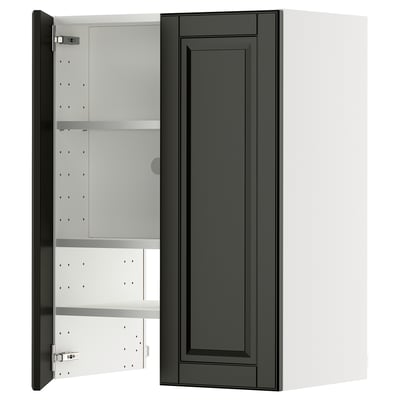 METOD Wall cb f extr hood w shlf/door, white/Bodbyn black, 60x80 cm