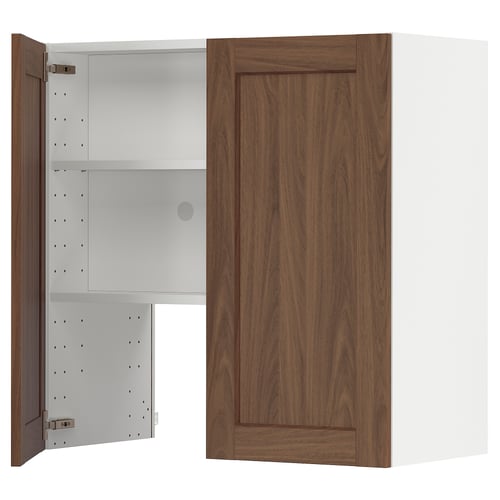 METOD walnut cabinet with wooden door, internal shelf, reversible hinges
