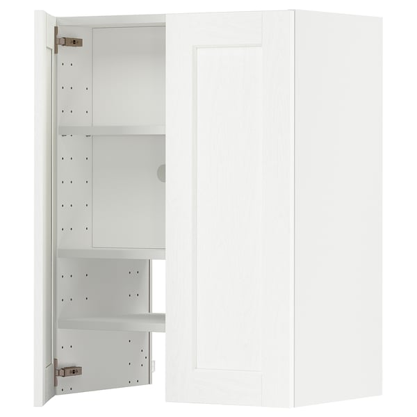 METOD white cabinet with adjustable shelves and hinged door.