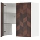 Modern wall cabinet with white, wood-patterned door, open showing shelves. Sturdy, practical kitchen storage.