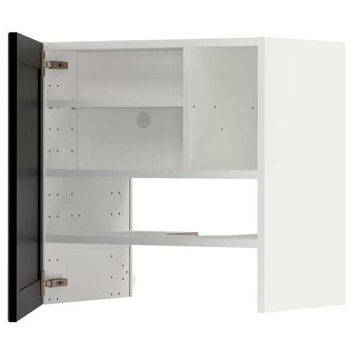 White modern cabinet with adjustable shelves, opened door displaying storage space.