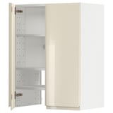 METOD Wall cb f extr hood w shlf/door, white/Voxtorp high-gloss light beige, 60x80 cm